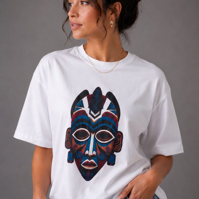 African Heritage Mask Graphic – White T-Shirt