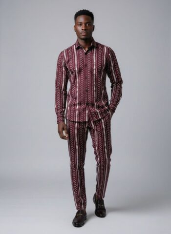 Maroon Stripe – Ankara Two Piece Set for Men