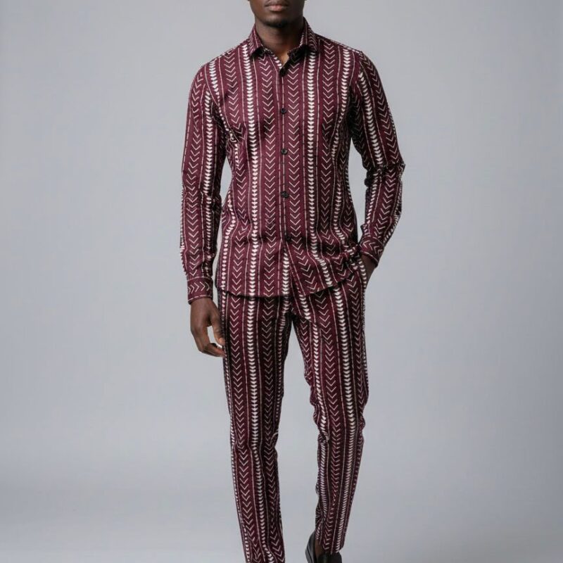 Maroon Stripe – Ankara Two Piece Set for Men