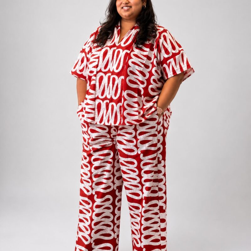 Oversized Ankara Orange Wave Two-Piece Set