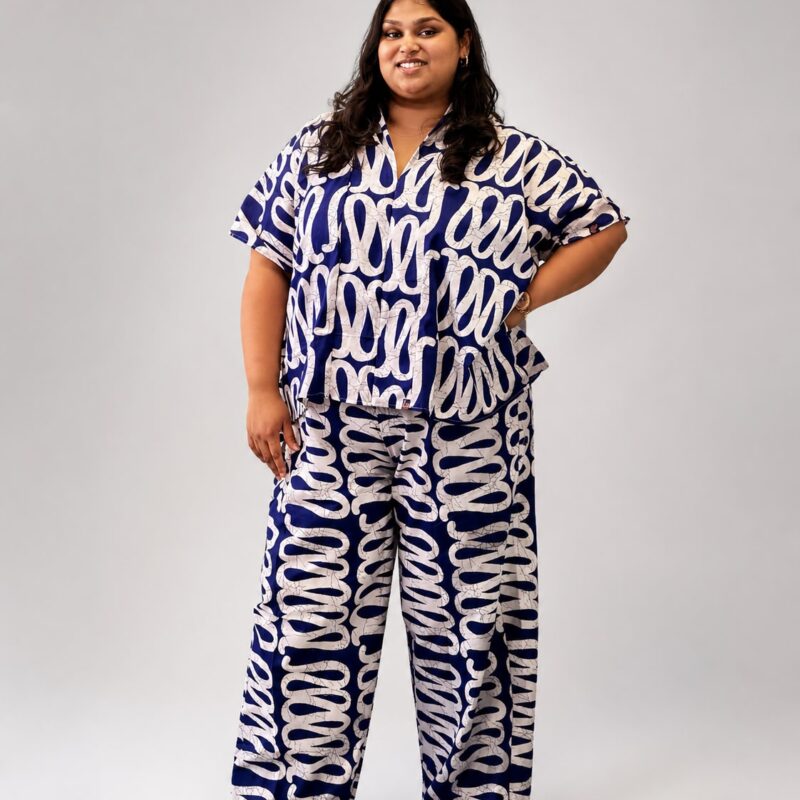Oversized Ankara Blue Wave Two-Piece Set