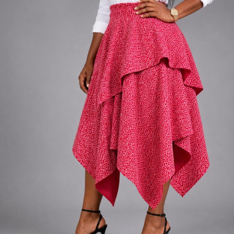 Pink Handkerchief Midi Skirt