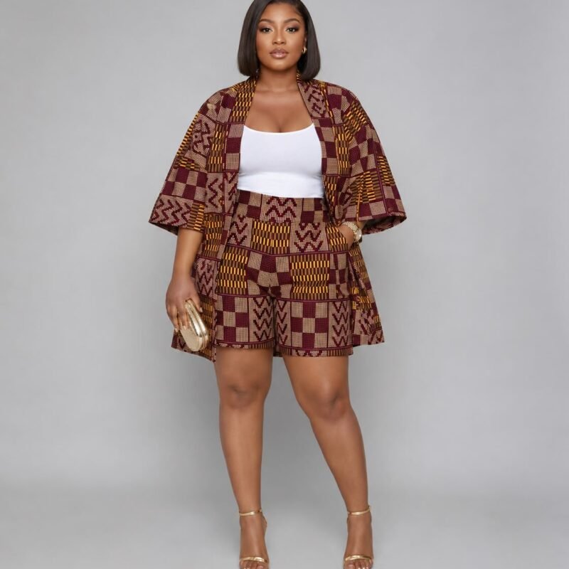 Ankara Kimono & Shorts Co-Ord Set