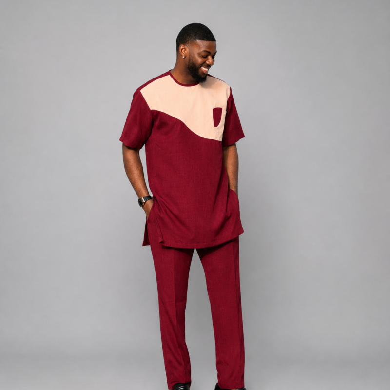 Men’s Burgundy Two-Piece Set