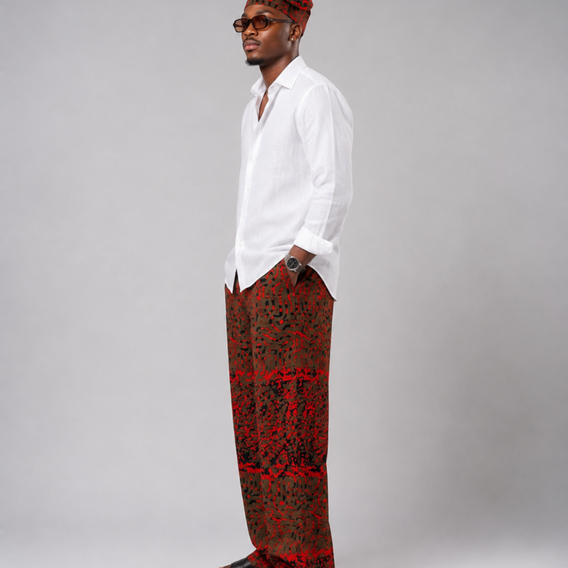 Men’s Ankara Wide-Leg Pants & Matching Traditional Hat