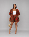Orange & Black Ankara Kimono Two-Piece Set