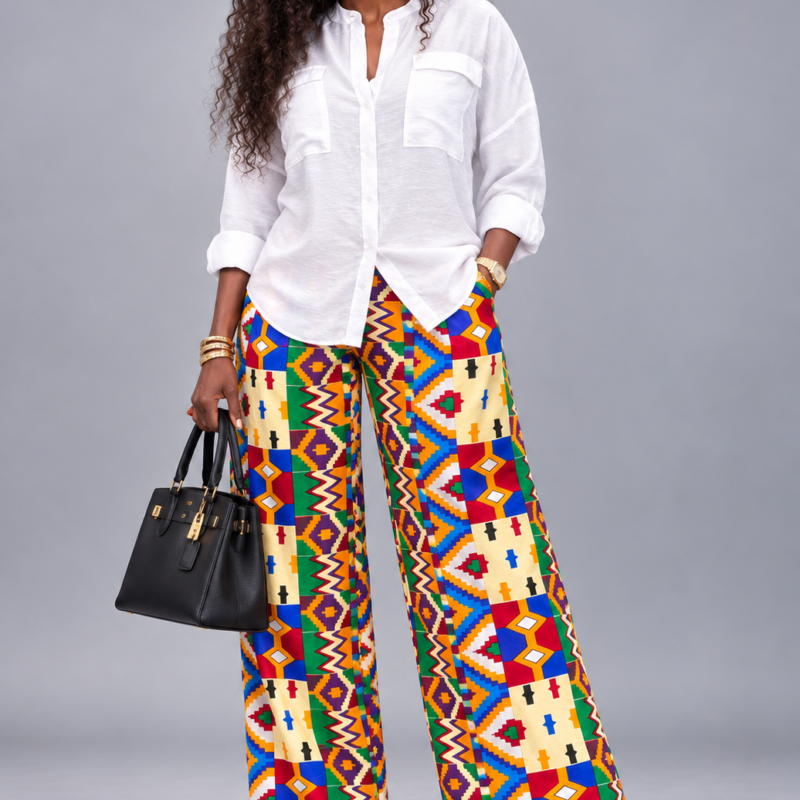 Kente-Inspired Wide-Leg Palazzo Pants