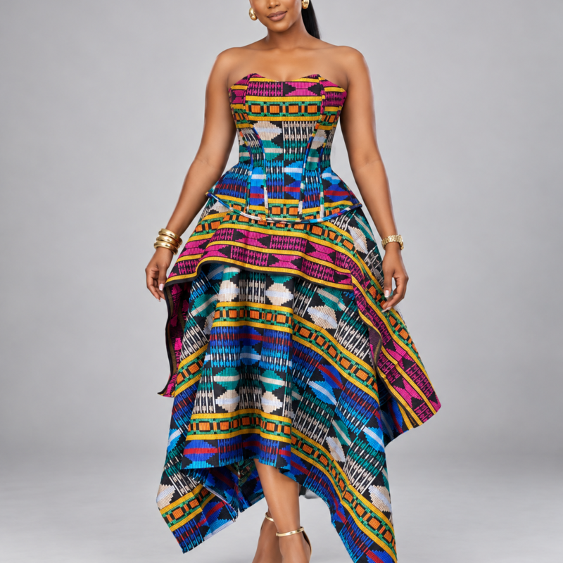 Woven Ankwete Corset & Handkerchief Skirt Set